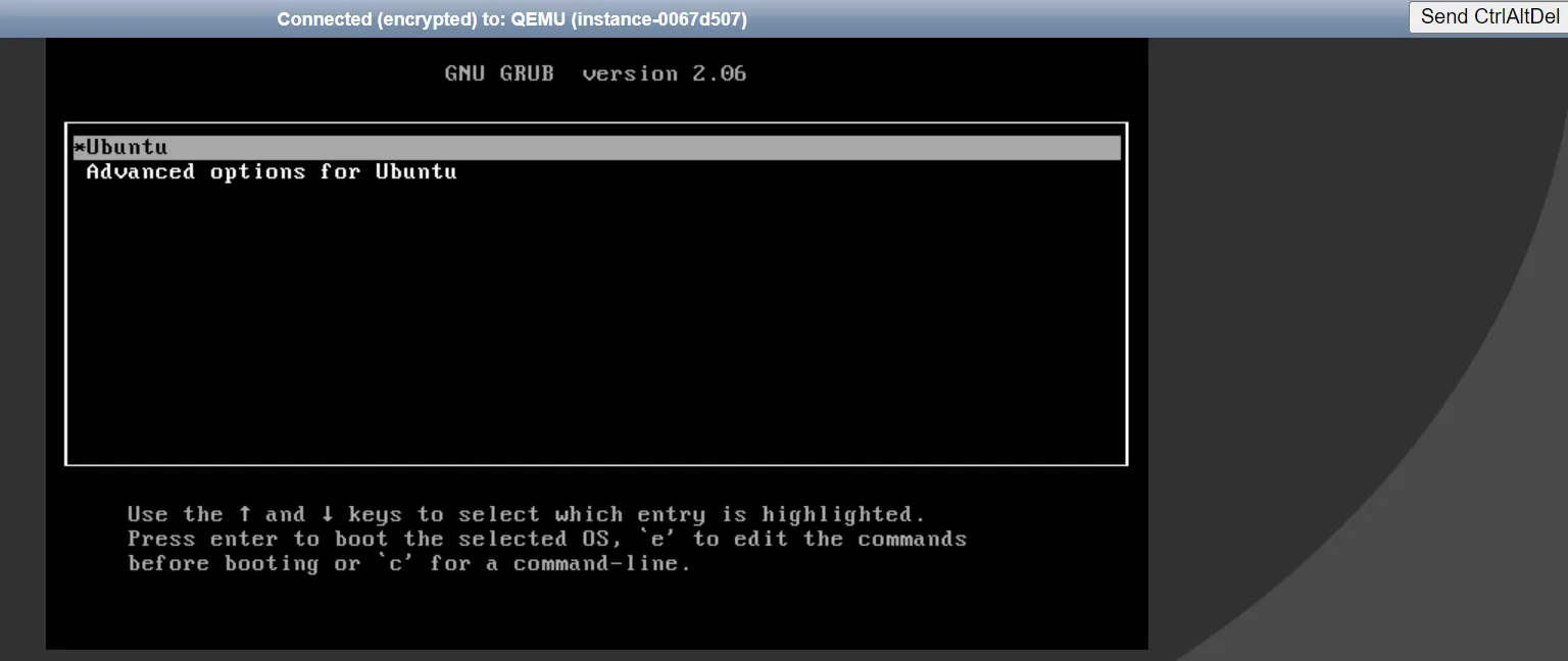 GRUB-Bootloader-Menü mit den Optionen „Ubuntu" und „Erweiterte Optionen für Ubuntu".