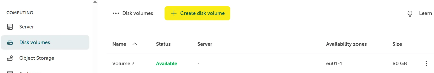 Screenshot: Navigation zu Volumes und Klick auf „Volume hinzufügen".