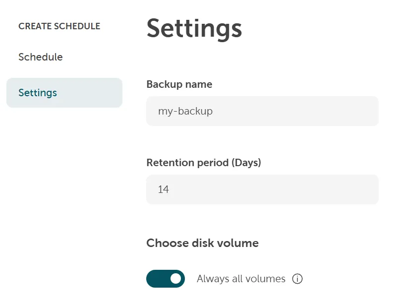 Screenshot: Einstellungsseite unter „Zeitplan erstellen".