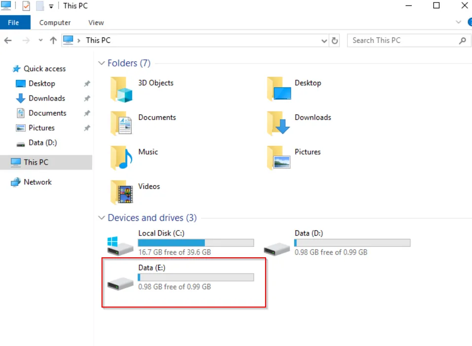 Screenshot: Explorer-Ansicht der wiederhergestellten Festplatte.