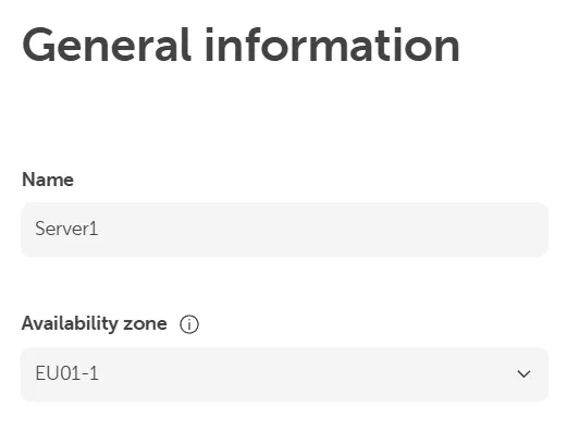 Abschnitt „Allgemeine Informationen" mit Servername und ausgewählter Availability Zone.