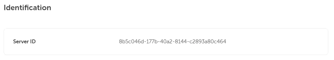 Server-Detailbildschirm mit Server-ID im Abschnitt Identifikation.