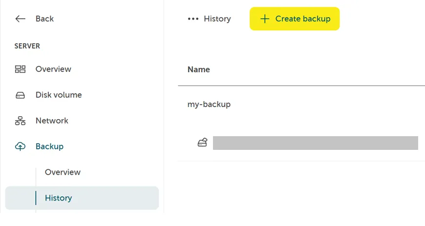 Screenshot: Klick auf „Backup erstellen" im Backup-Verlauf.