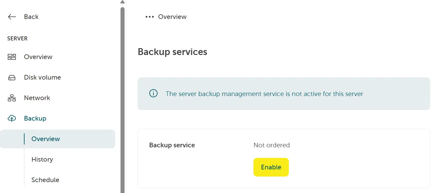 Ein Screenshot der Backup-Übersichtsseite
