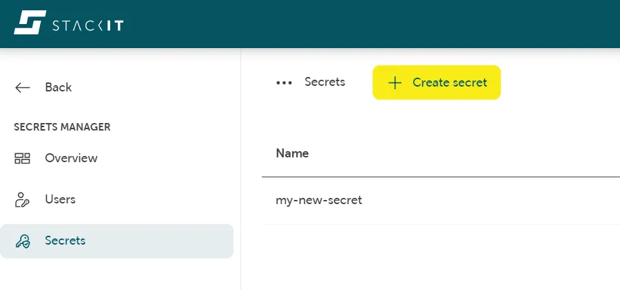 Ein Screenshot, der die Liste der Secrets zeigt
