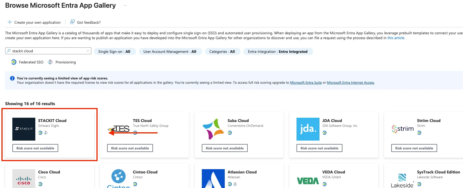 Azure App Gallery with STACKIT Enterprise App
